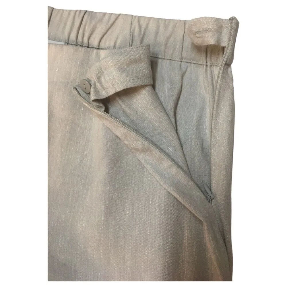 J Jill Pants Womens M Linen Stretch Capri Button Bottom Beachy Cottagecore Gray - Image 11