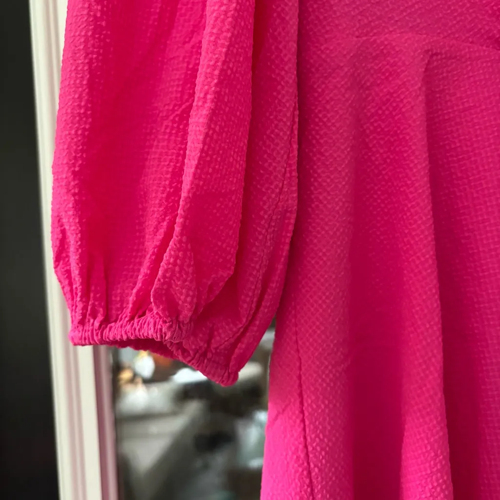 Ted Baker Dress Womens Size 3 Seersucker Tie Front Mini Dress Hot Pink NEW W TAG - Image 6