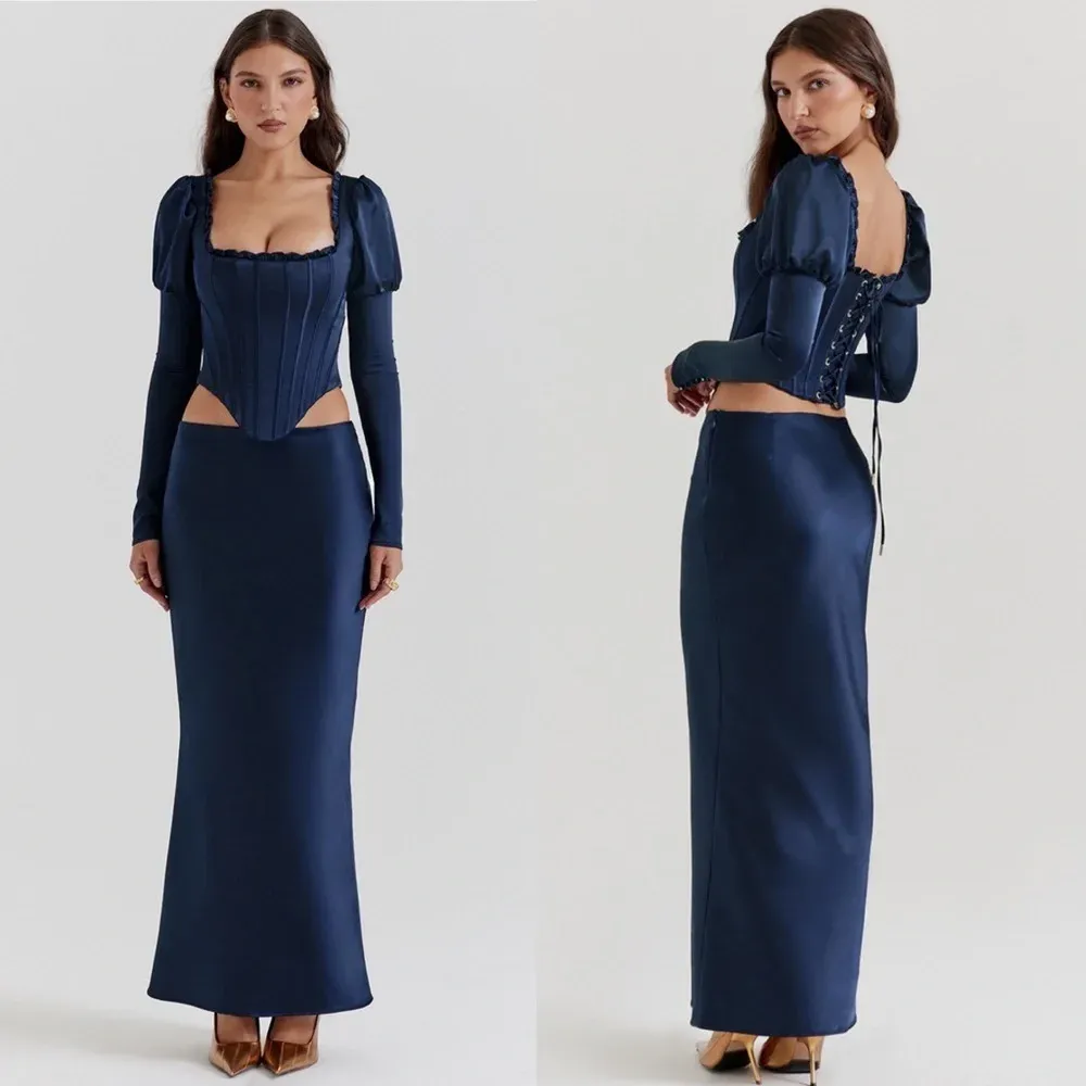 HOUSE OF CB 'Dana'‎ & Charlene Navy Puff Sleeve Corset & Maxi skirt Set NWOT L - Image 12