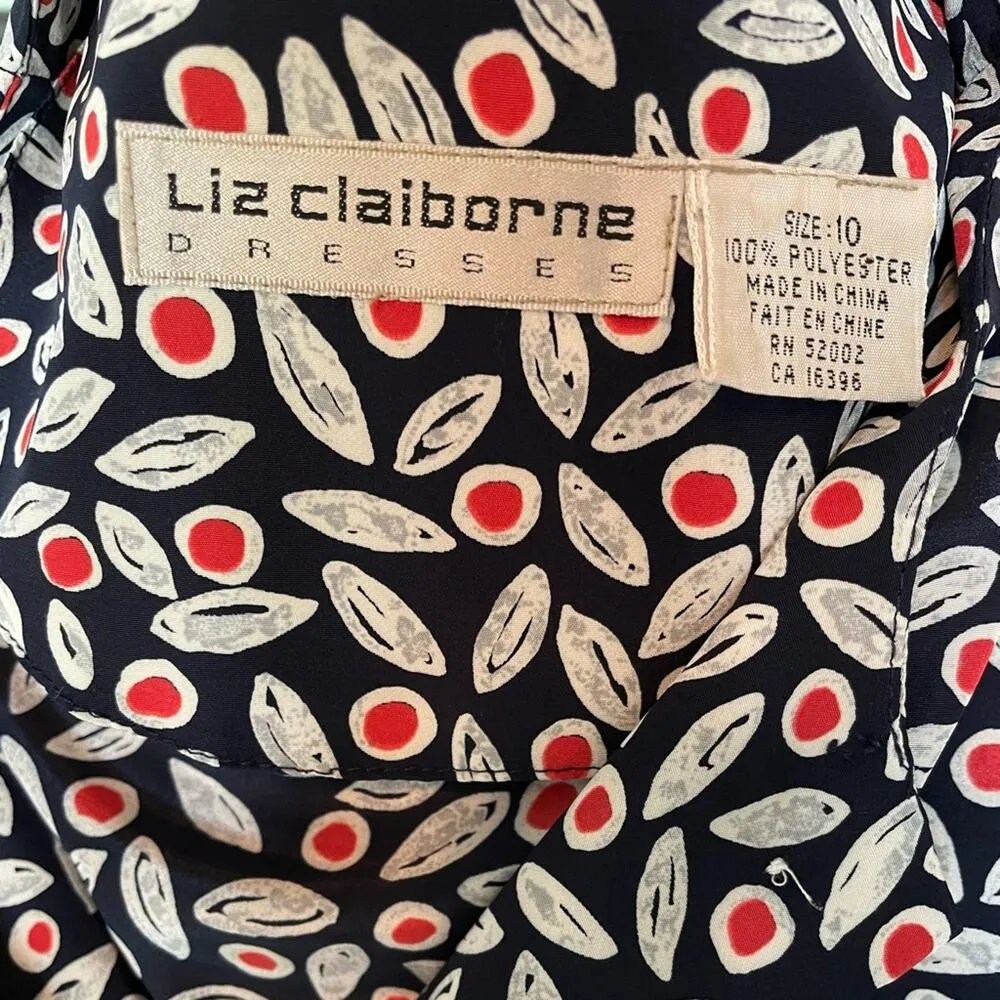 Liz Claiborne Vintage 80s Navy Print Short Sleeve Tucked Waist Shirtdress 10 - Image 8