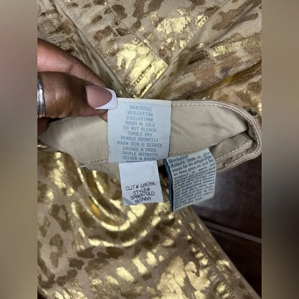 Robin’s Jeans gold on gold Animal print jeans sz 30 - Image 5