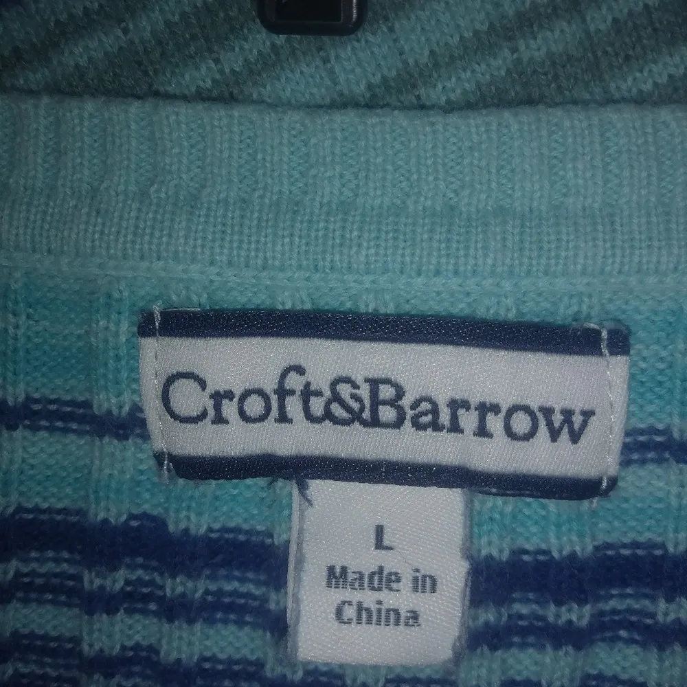Croft & Barrow L Blue Green Striped Top - Image 2
