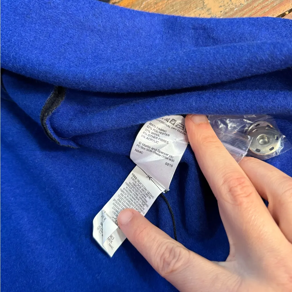 M&S Collection Two Toned Black & Blue Wool Blend Long Coat Sz 16 💛🍄 - Image 10