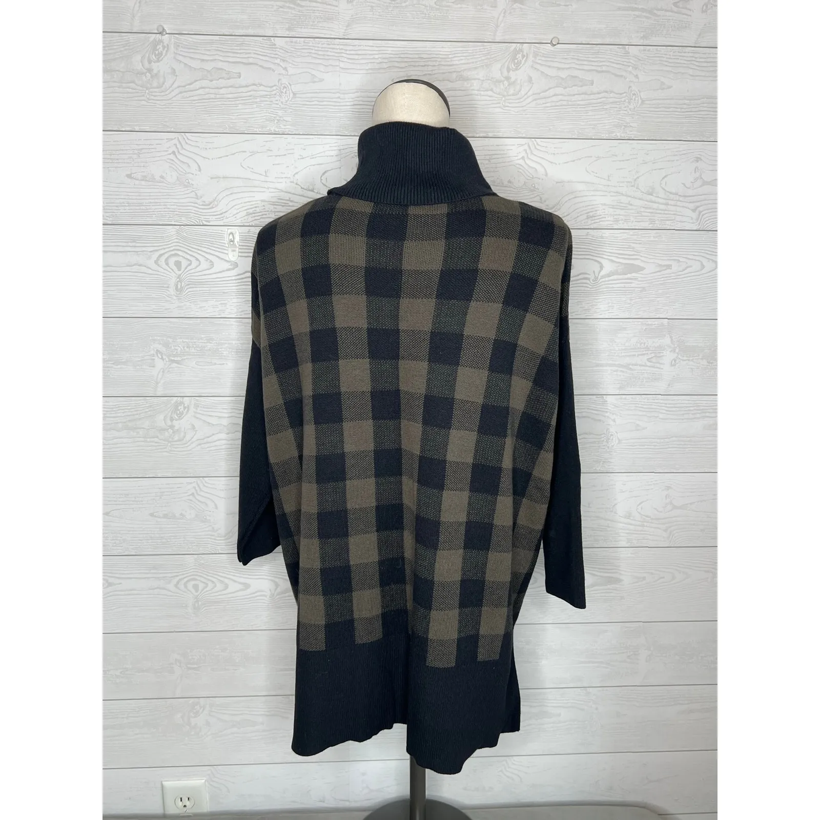 Loft Outlet black/taupe buffalo check oversize tunic sweater NWT Size Large Black - Image 4