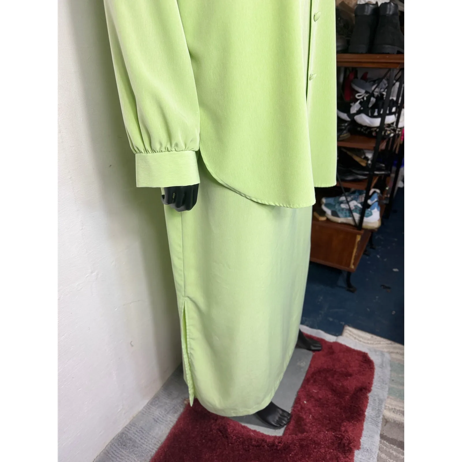 Tropics Kiwi Green Skirt Set Tank‎ Top and Button Front Shirt Dress Large - Image 4