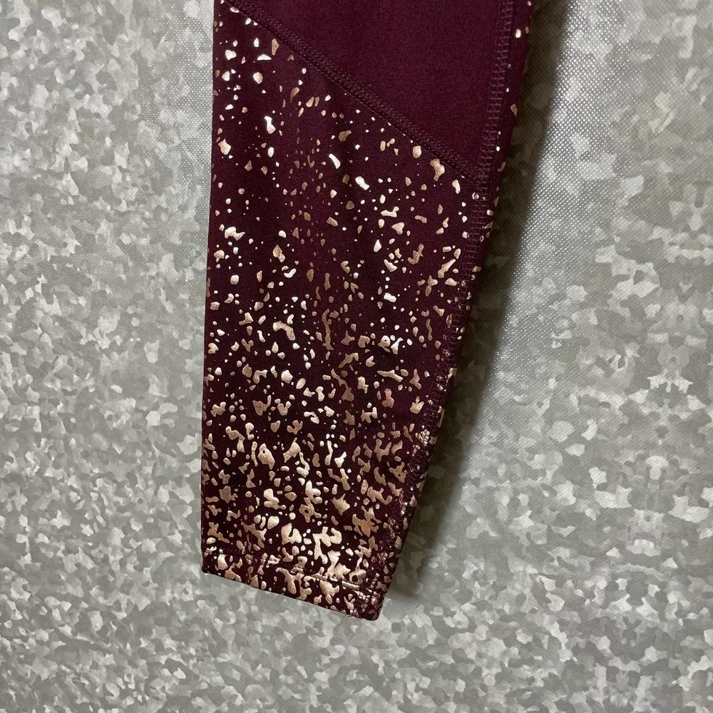 Apana Burgundy Gold Flecked Legs Activewear Leggings - Size Small - High Rise - Image 3