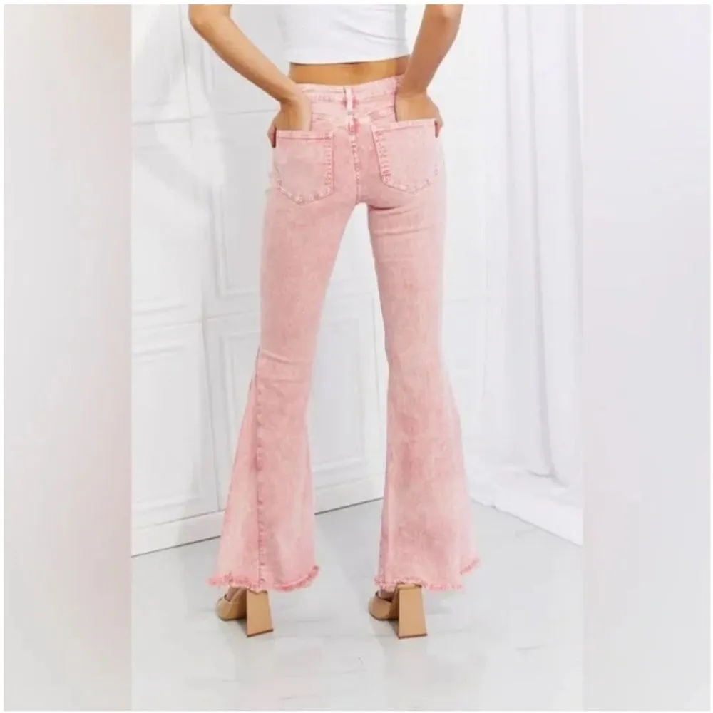 NEW Color Theory Flip Side Fray Hem Pink Bell Bottom Jeans Medium Size undefined - Image 4