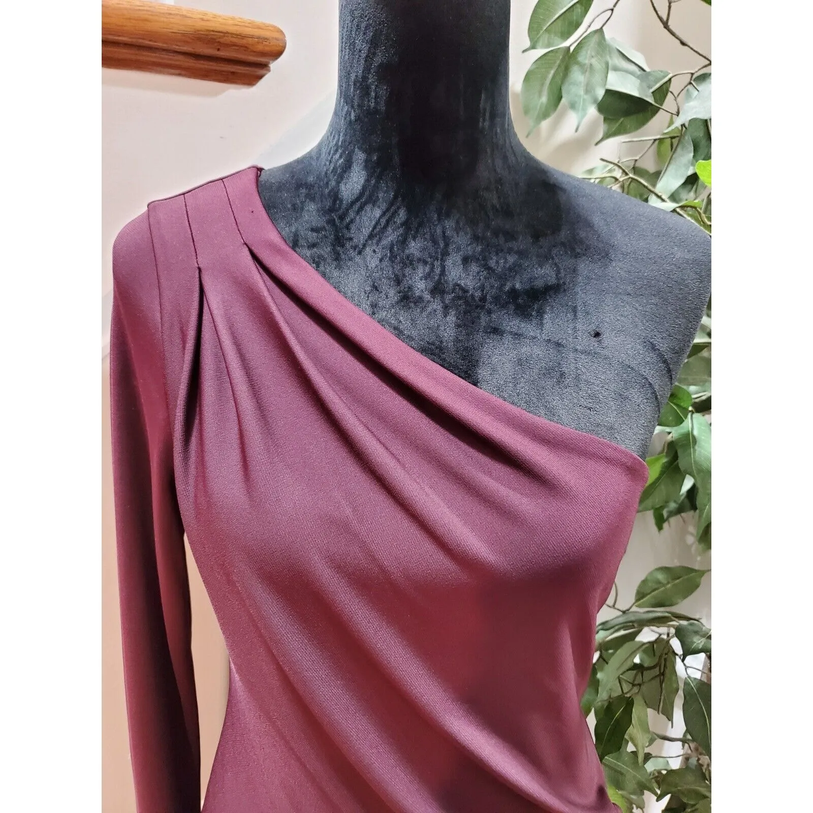 Talbots Women's Maroon Polyester One Shoulder Off Knee Length Dress Size Medium - Image 2