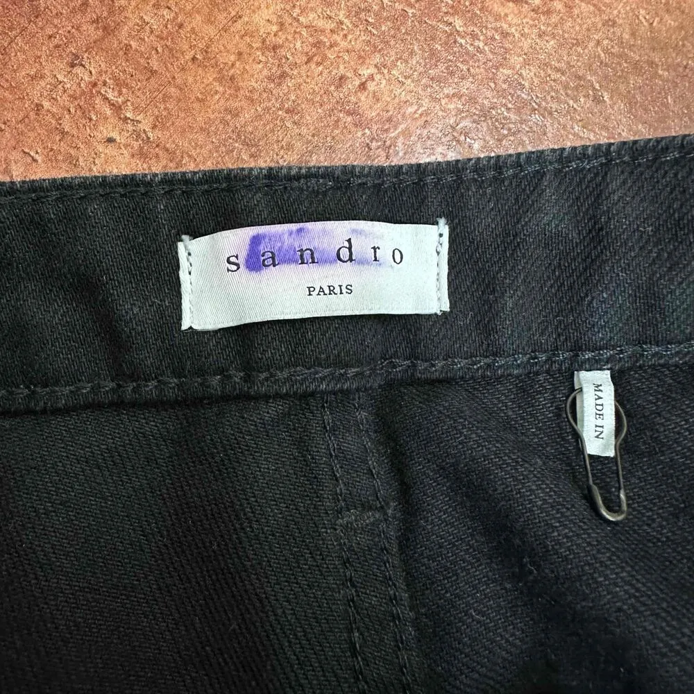 Sandro Black Frayed Hem Flare Pants Size 42 - Image 3