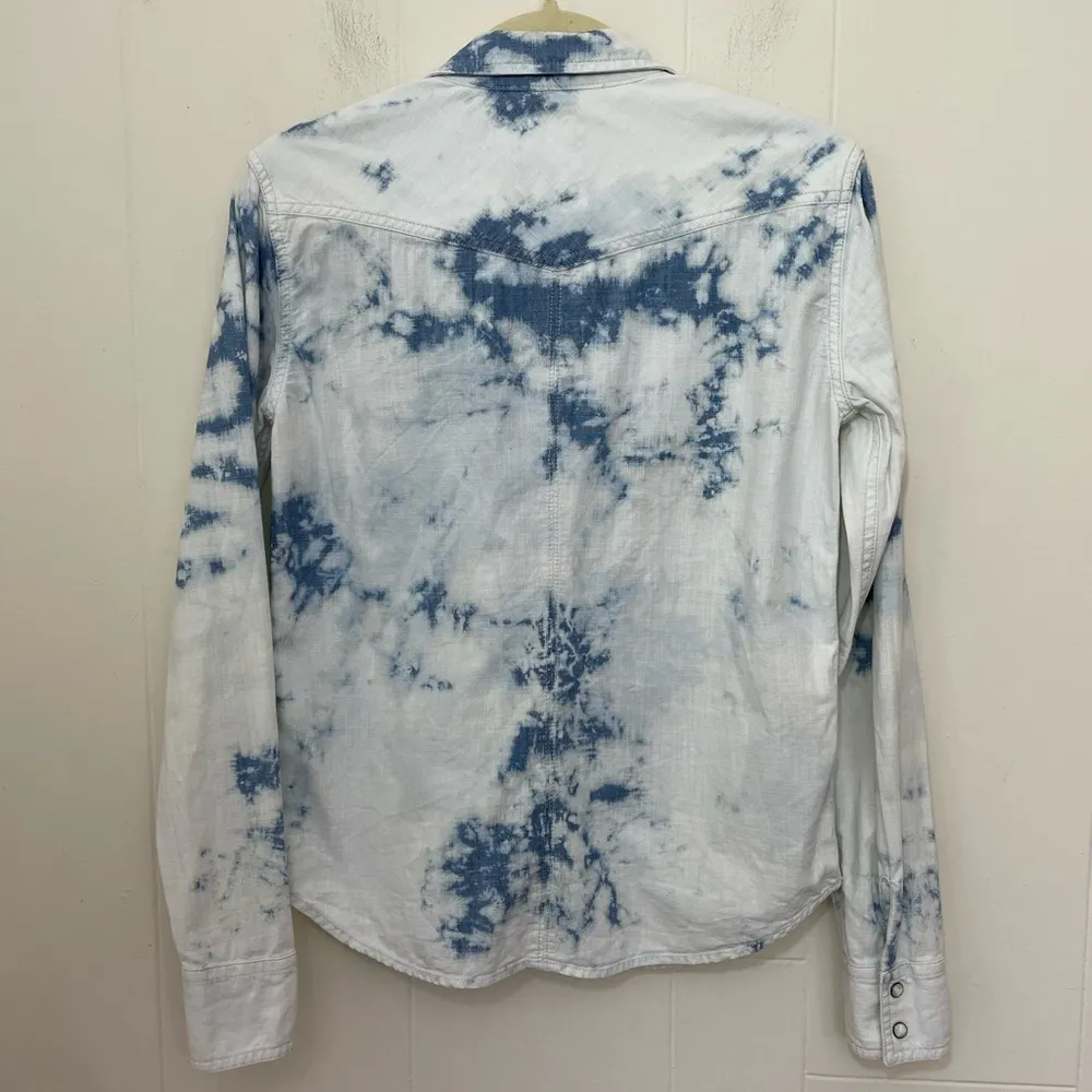 American Eagle  Bleached Denim Button Up Shirt Pearl Snap Button 90s ~ Size S - Image 2