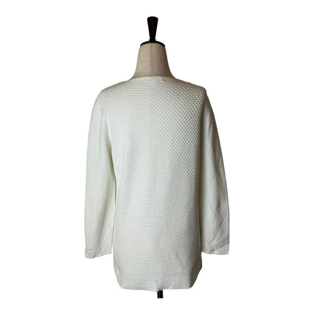 COS Shirt Women Small Ivory‎ Cotton Textured Knit Crew Neck Long Sleeve Top - Image 2