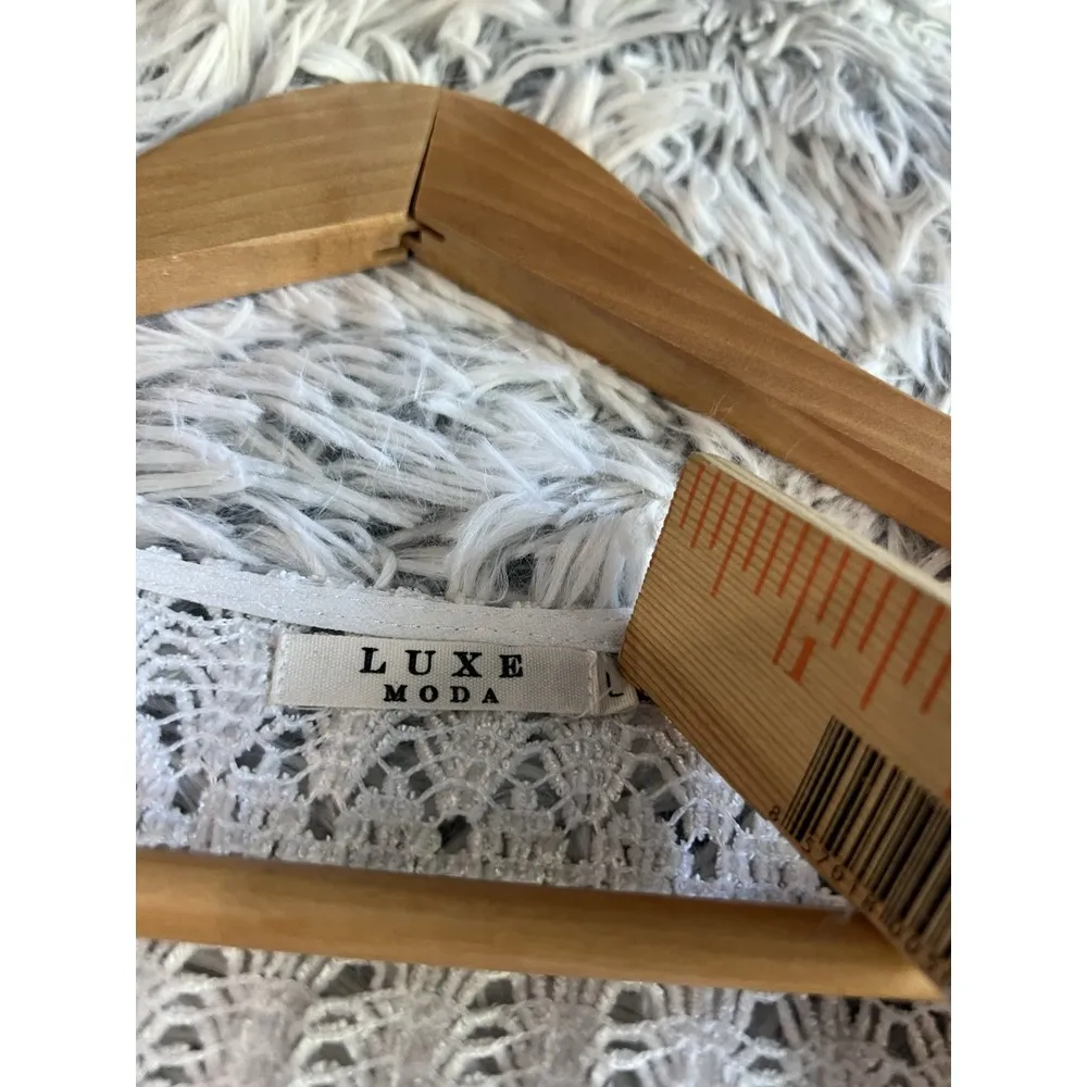 Luxe Moda Crochet With Fringe Beads Off White Size‎ Large Rodeo Western Hippie - Image 4