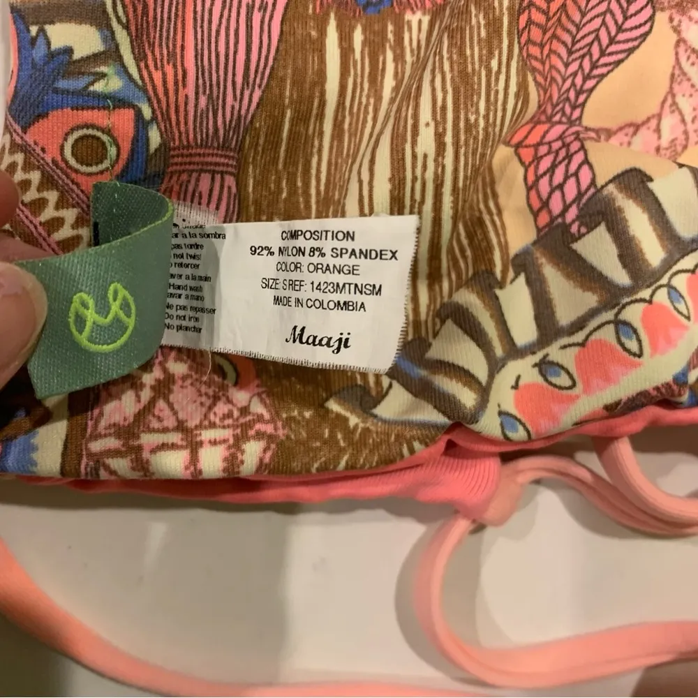 Maaji Suede Surfer Reversible High Neck Bikini Top Lace Up Back Orange Coral - Image 2