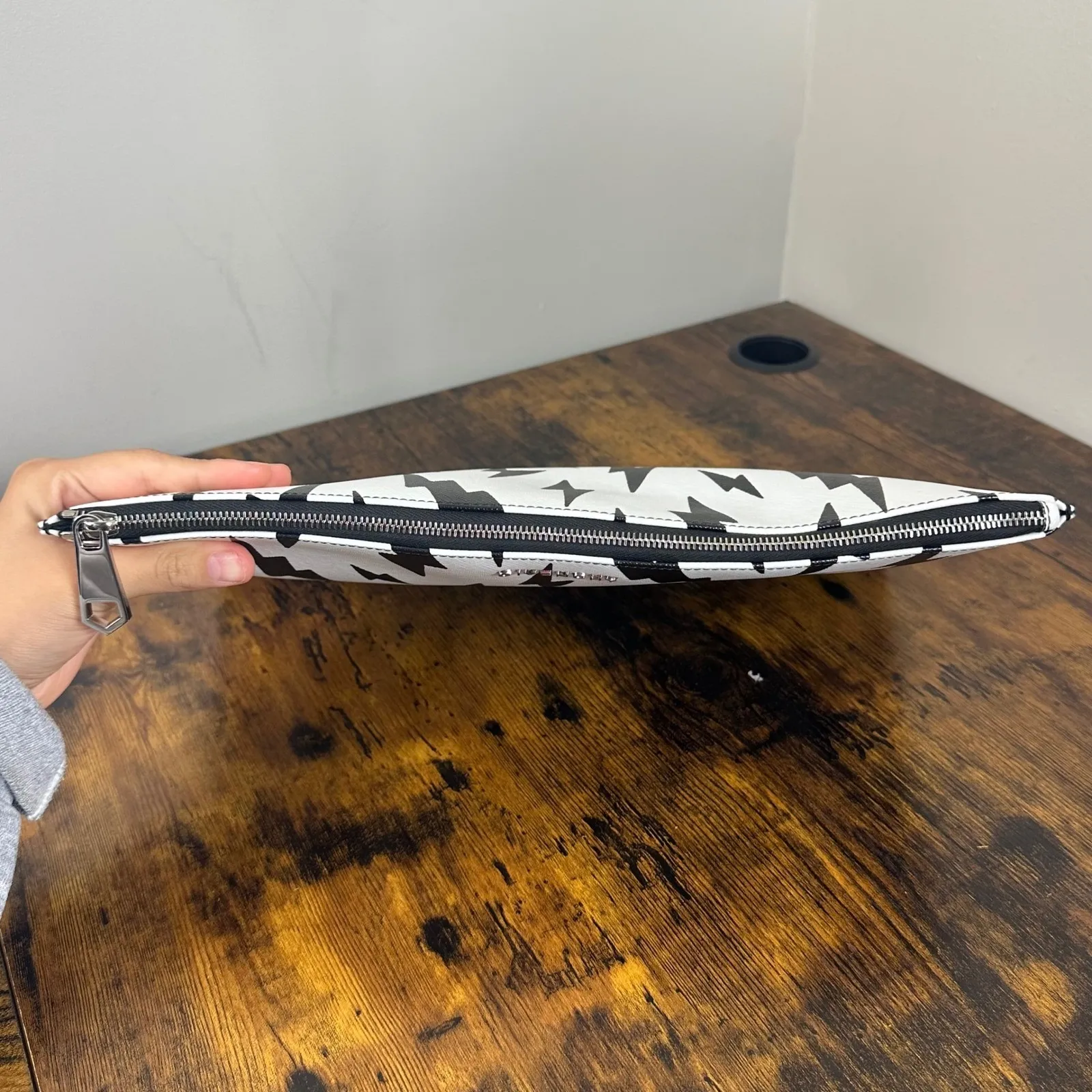 Givenchy Lightning Bolt Print Pouch Clutch Cosmetic Bag Black White - Image 10