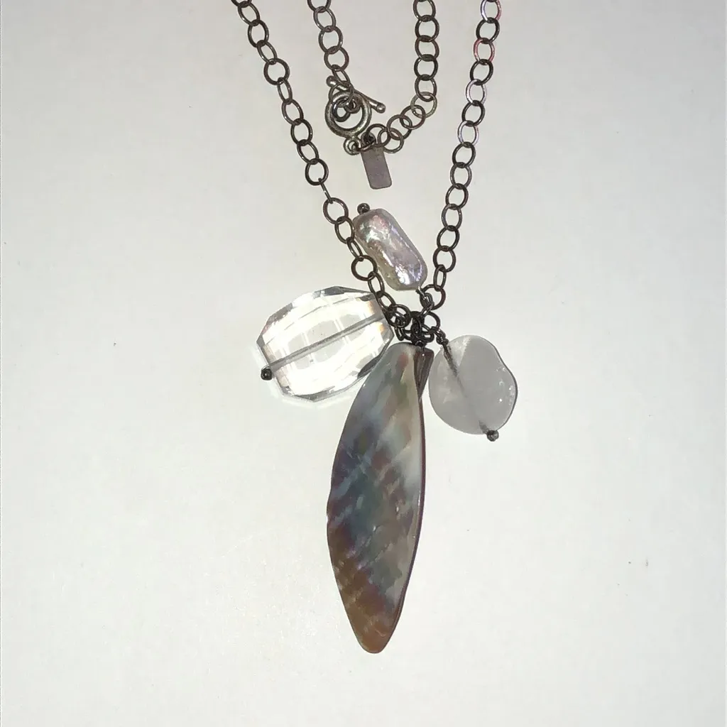 Elegant Multi Color Shell Glass Beaded Boho Pendant Necklace Silver - Image 6