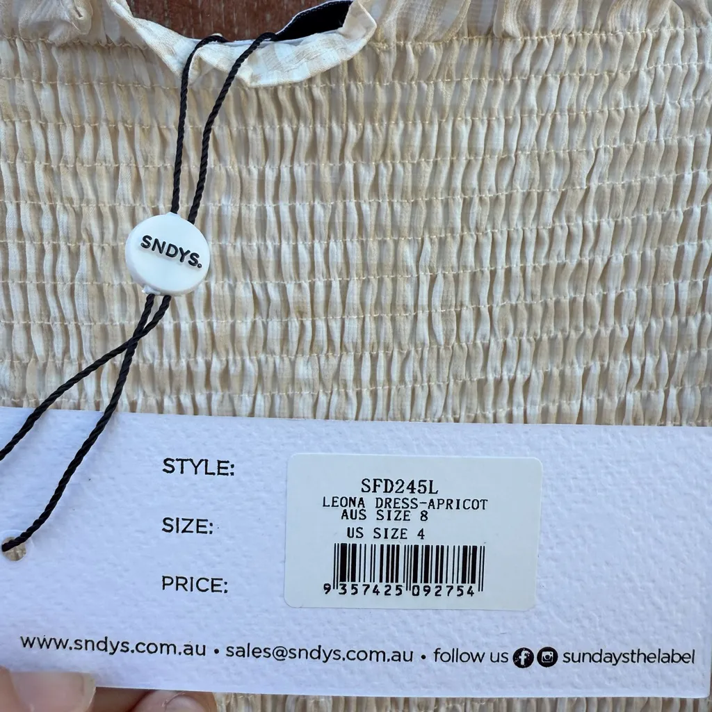 NWT SNDYS The Label Leona Apricot Gingham Midi Bodycon Dress Women’s Size 4 Orange - Image 5