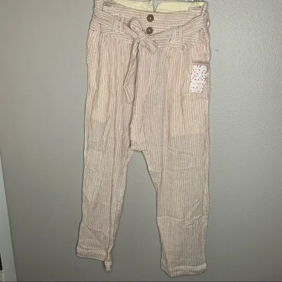 NEW Free People neutral cotton striped high rise pants women's size XS 2 - Image 3