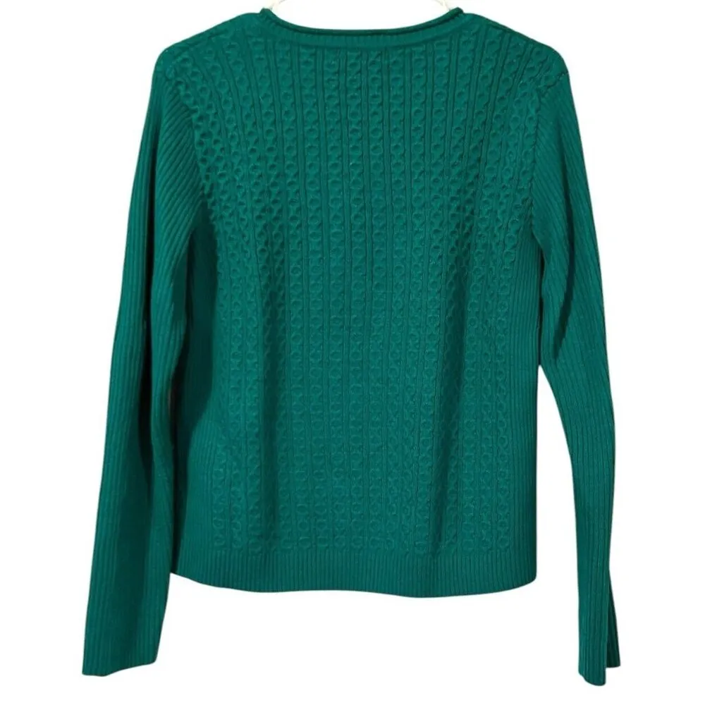 Laura Scott Sweater Women' Petite M Cable Knit Henley Green Pullover Soft Career - Image 2