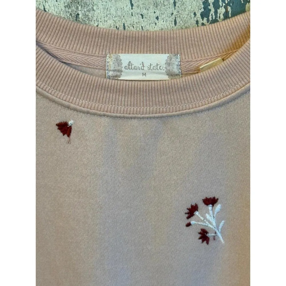 Altar'd State pink floral crewneck sweatshirt, embroidered flowers, size Medium - Image 3