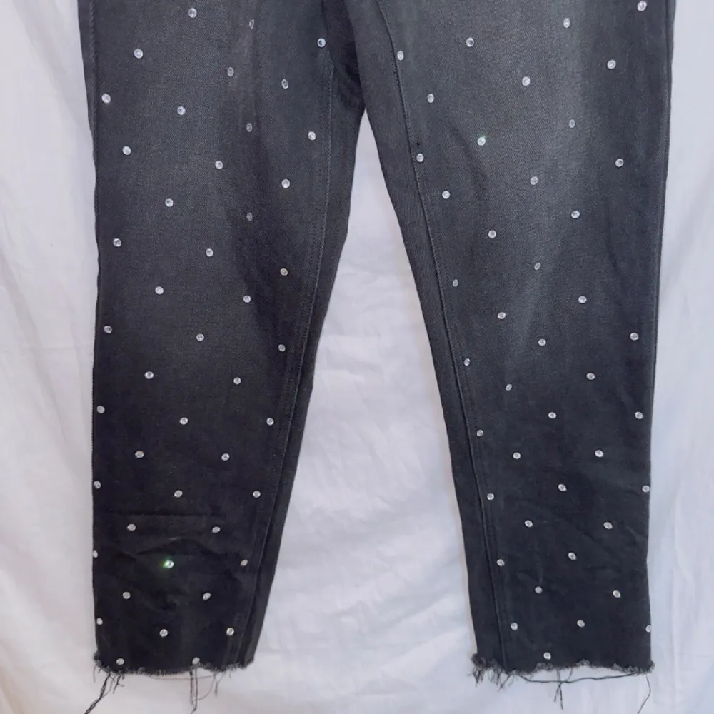 Simple Society Black Wash High Waisted Rhinestone Embellished Straight Leg Jean - Image 4