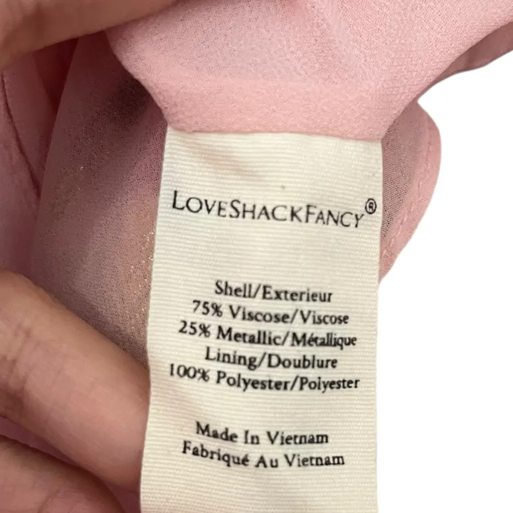 LoveShackFancy Willis V-Neck Metallic Gold Pink Mini Dress Balloon Sleeve Size 2 - Image 9