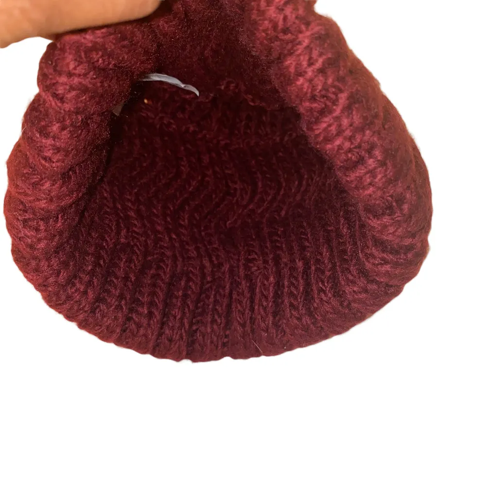 West Loop Knit Pom Pom Beanie Hat Fold Over Burgundy One Size Fits Most - Image 85