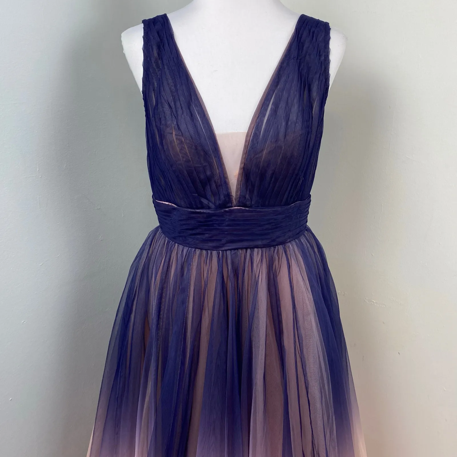 Mac Duggal Tea Length Purple Ombre Tulle Fabric A-Line Dress Size 10 $398 20403 - Image 5