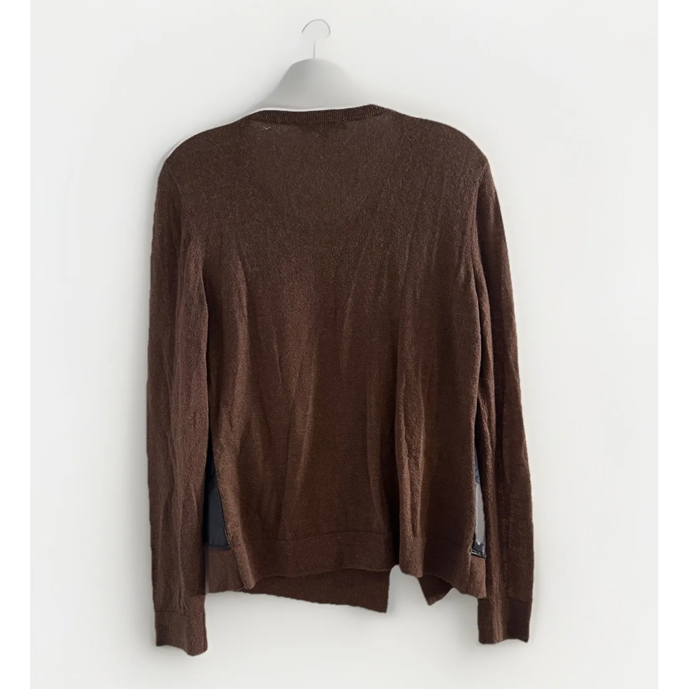 Lafayette 148 Wool Alpaca Leather Panel Sweater Quiet Luxury Brown Chic Luxe M Size M - Image 10