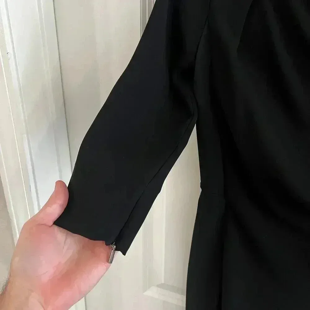 336 Max Mara Drapped Front Long Sleeve Dress Size 38 Color Black - Image 5