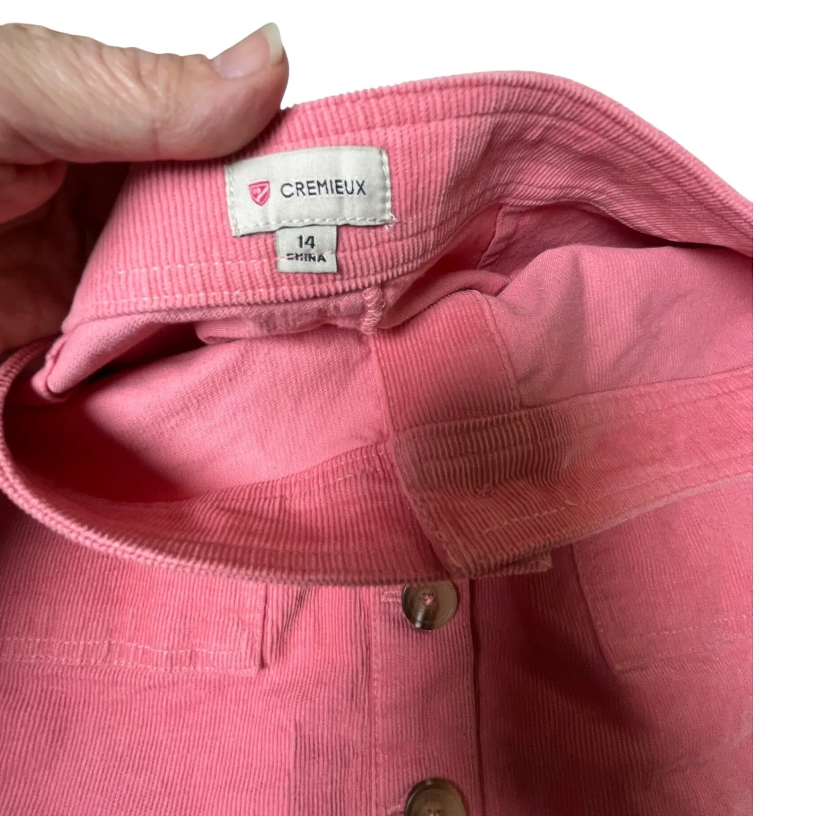 Cremiuex Pink Corduroy Button Front‎ Pocket A-Line Mini Skirt Size 14 - Image 3
