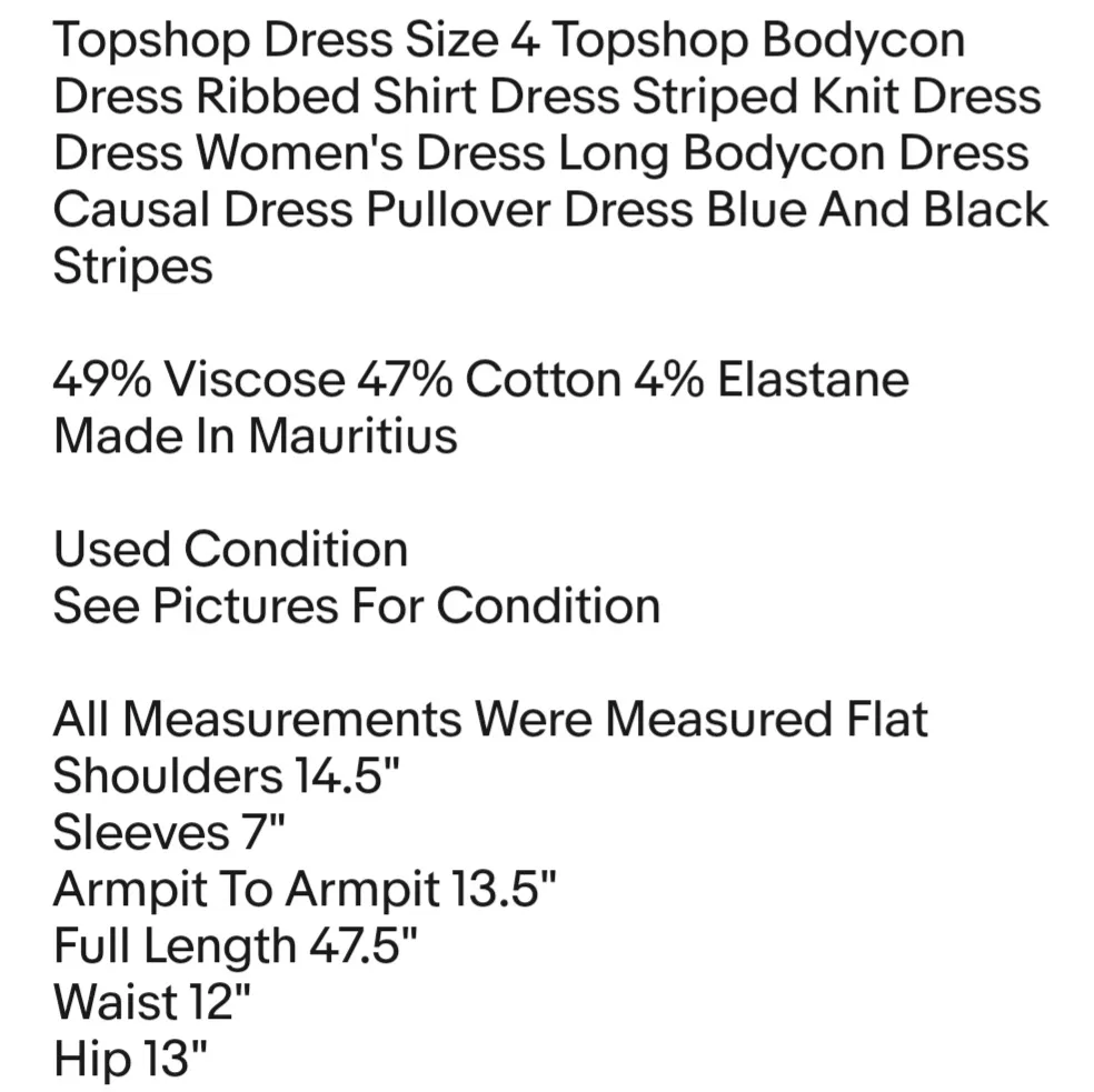 Topshop Dress Size 4 Topshop Bodycon Dress Ribbed Shirt Dress Striped Knit Dress Women's Dress - Image 2