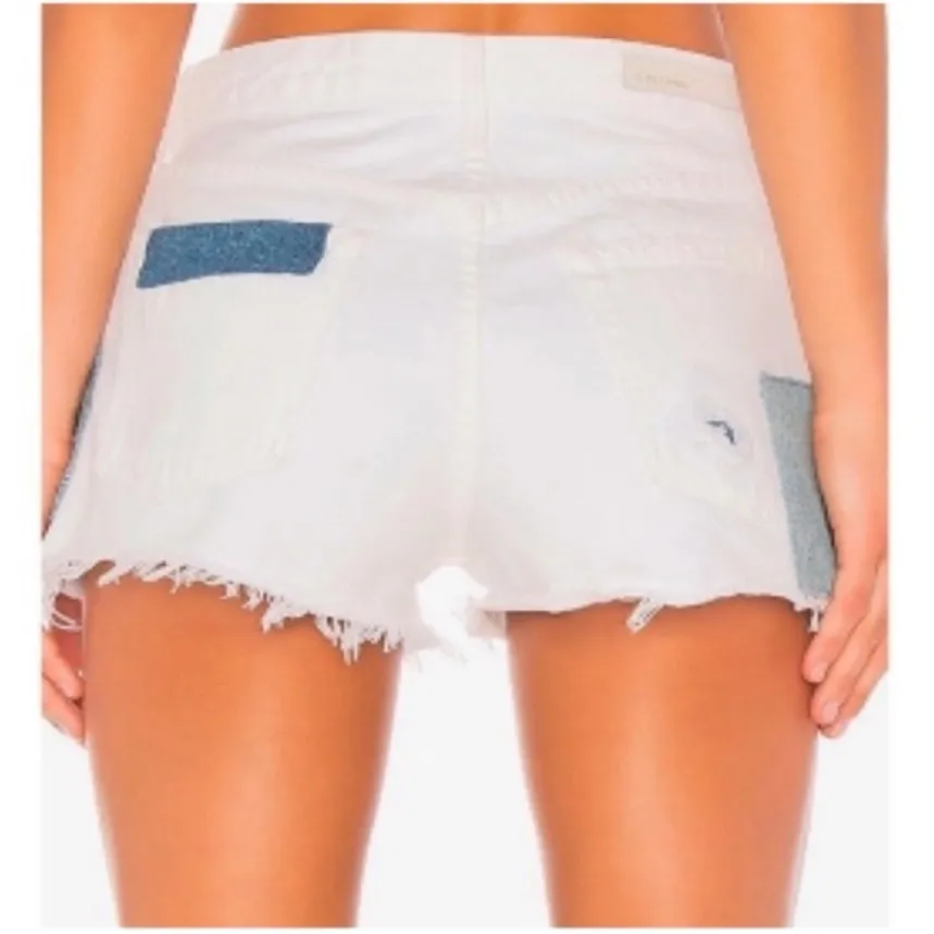 GRLFRND Denim Cindy White Blue Patchwork Distressed Jean Cutoff Shorts Size 25 - Image 3