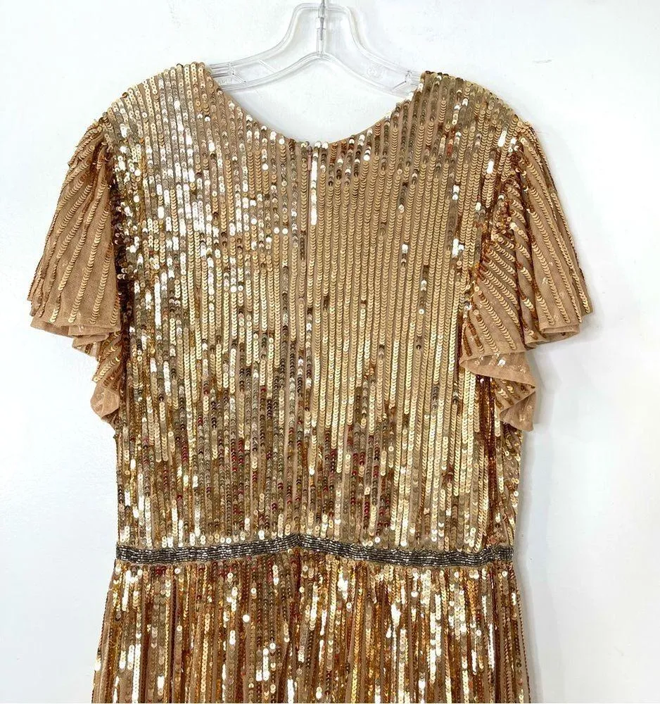 Mac Duggal 5637 Size 14 Sequin Flounce Sleeve Mother of the Bride Gown, Copper - Image 5