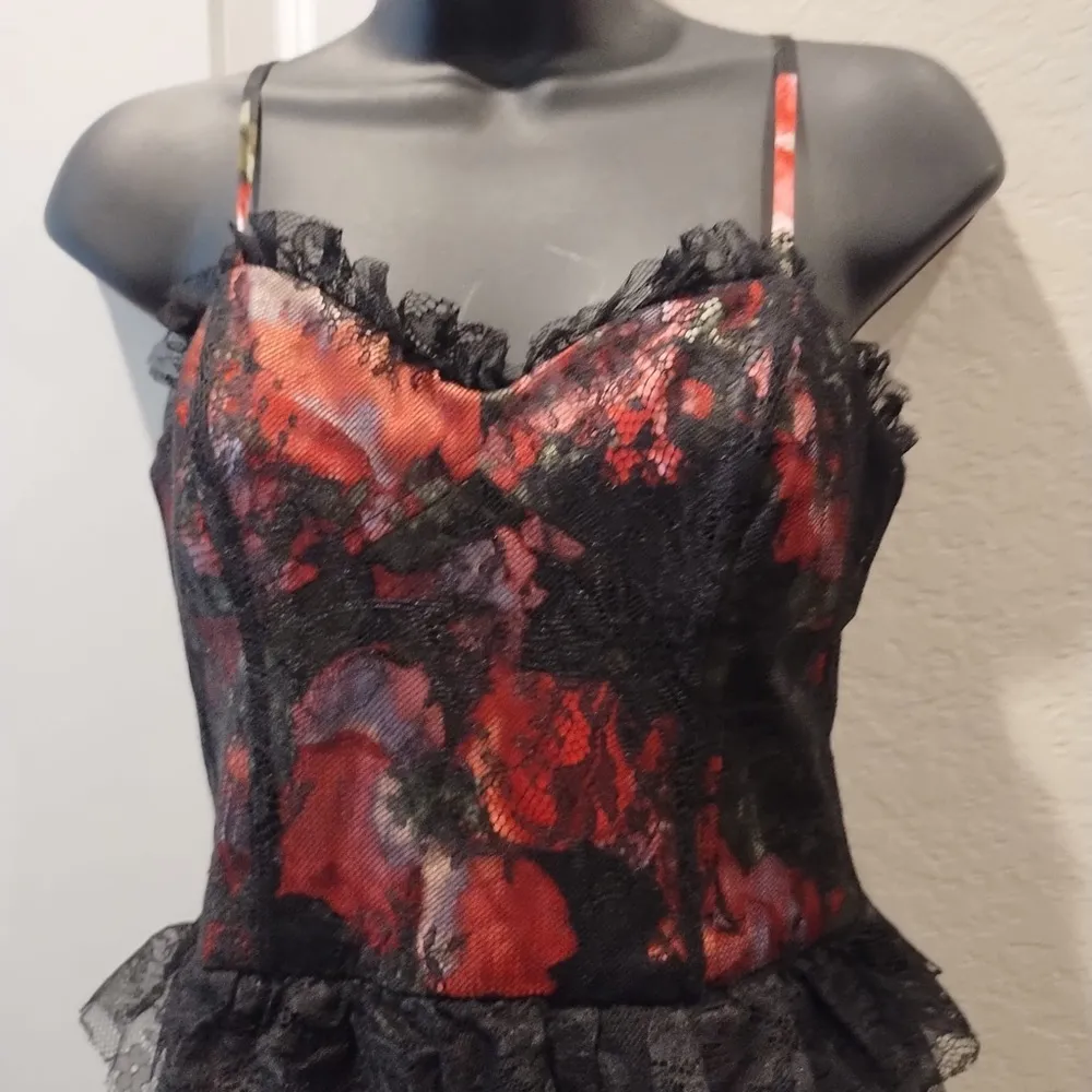 Pearl by Georgina Chapman Dress 4 Black Lace Floral Print Midi Holiday Party - Image 2