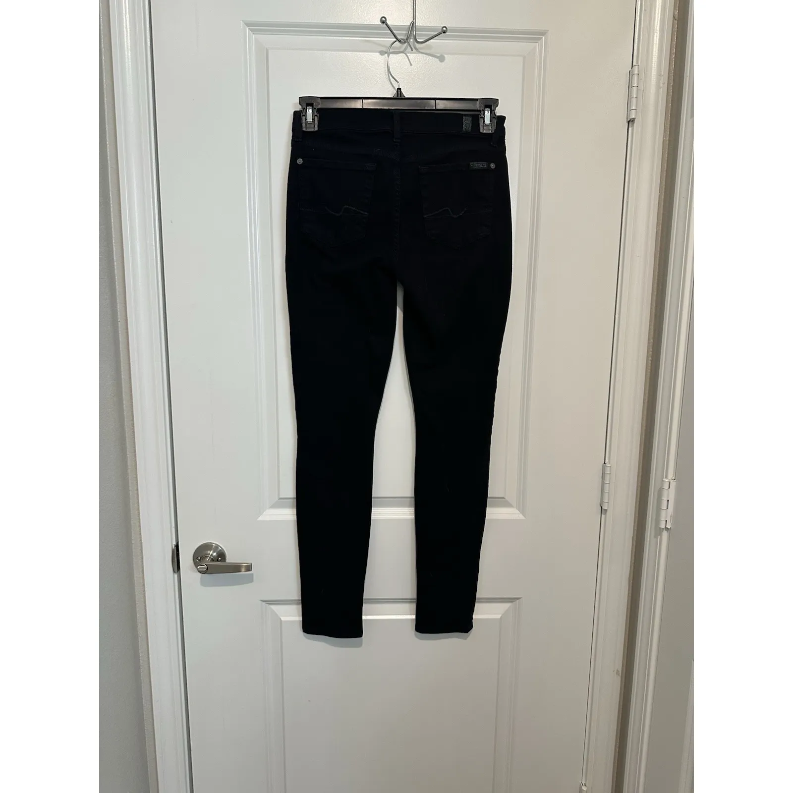 7 For All Mankind The Skinny Black Jeans 28 High Rise‎ Stretch Denim Pants - Image 2