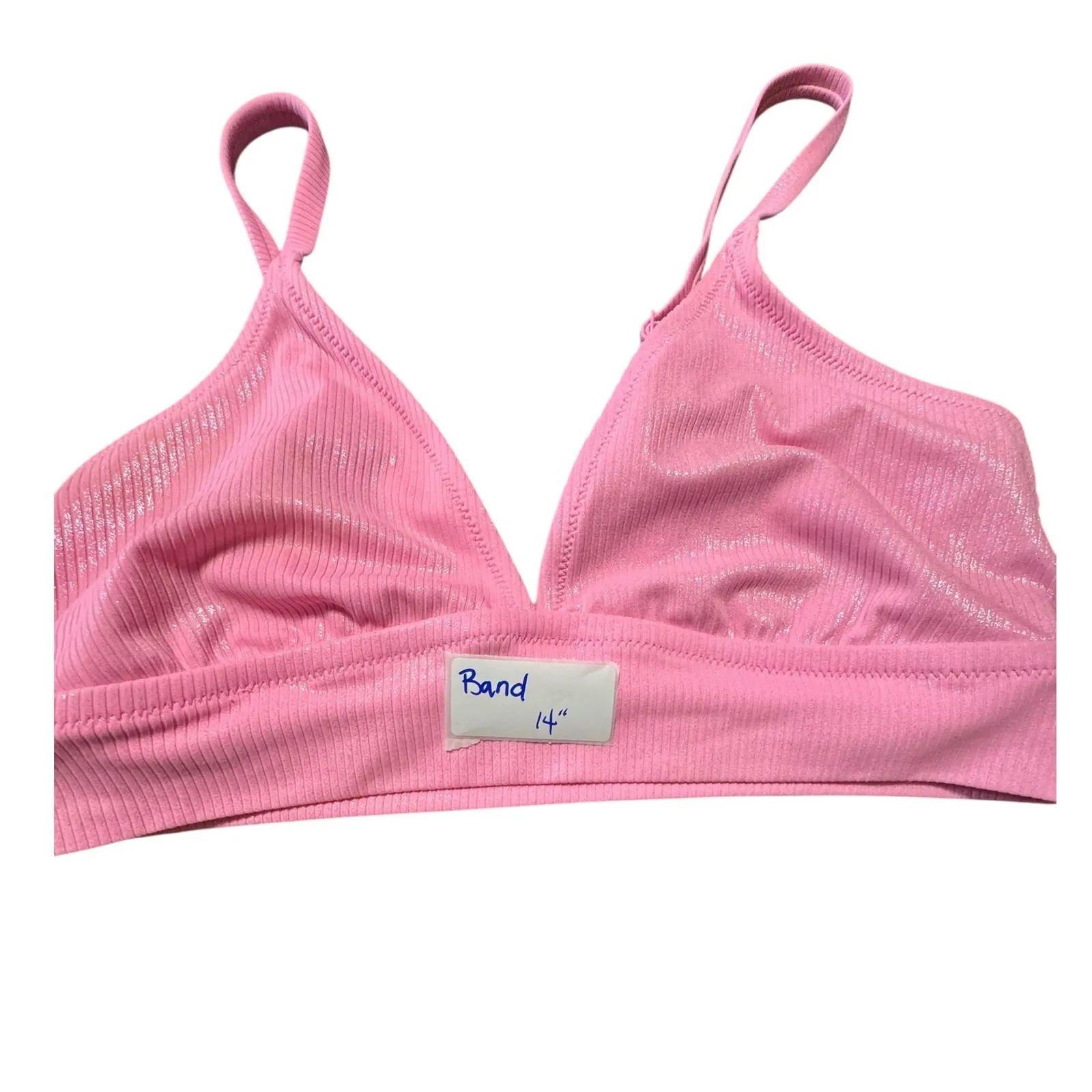 Aerie‎ Bralette Ribbed Shimmer Pink Triangle Bra Top Adjustable Straps L - Image 2