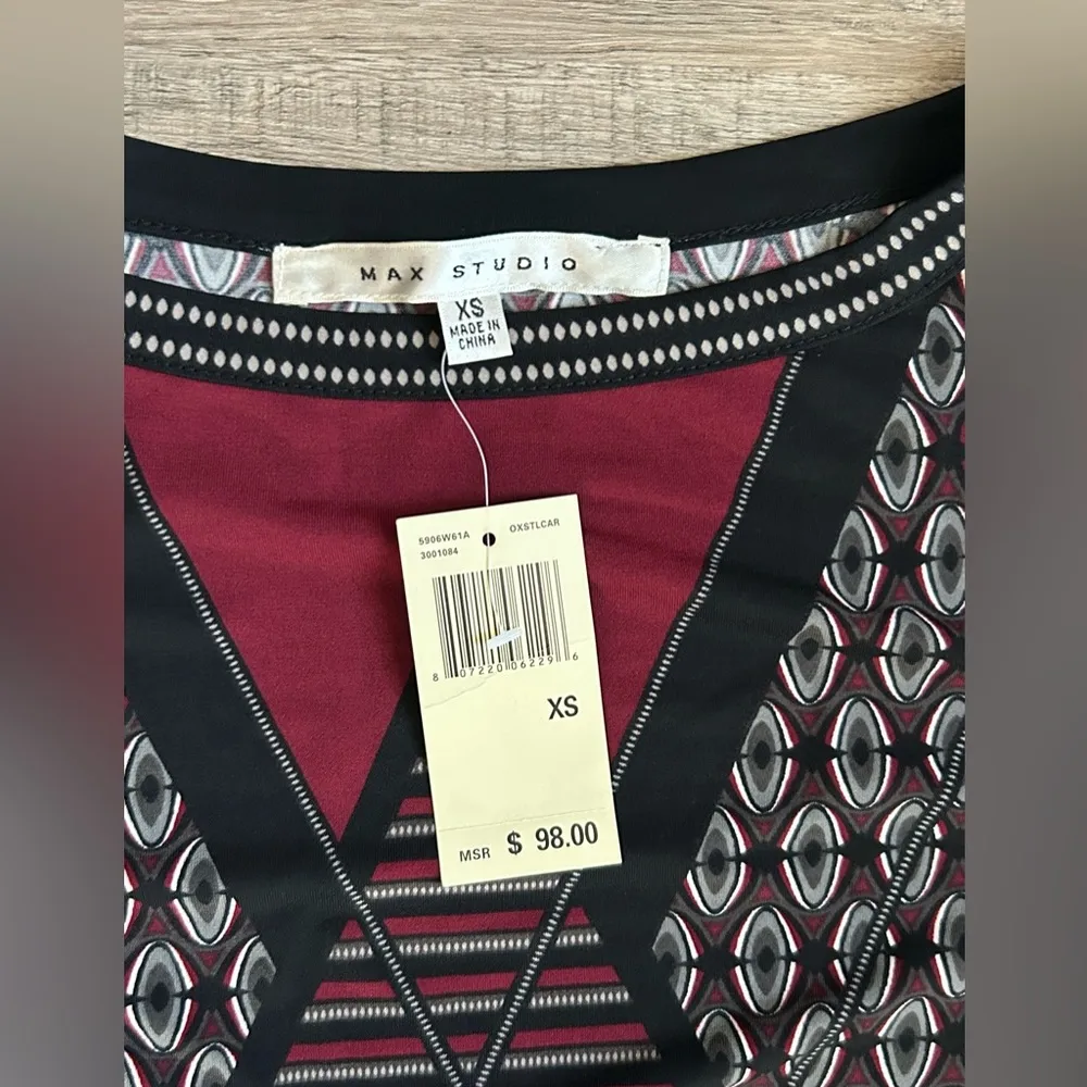 Argyle Geometric print black burgundy 3/4 sleeve classic style dress - Image 3