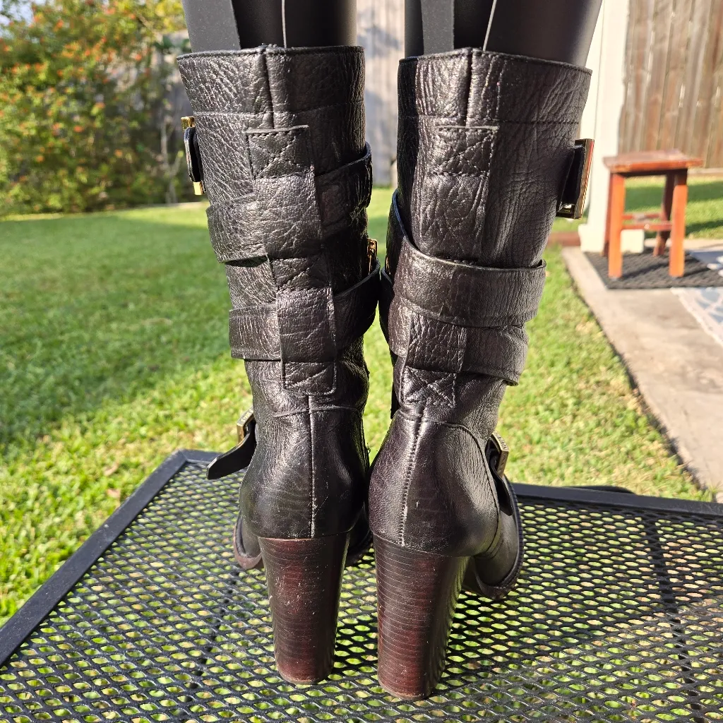 Tory Burch Jaden Strap Buckle Stack Heel Boots Black 7.5 - Image 6