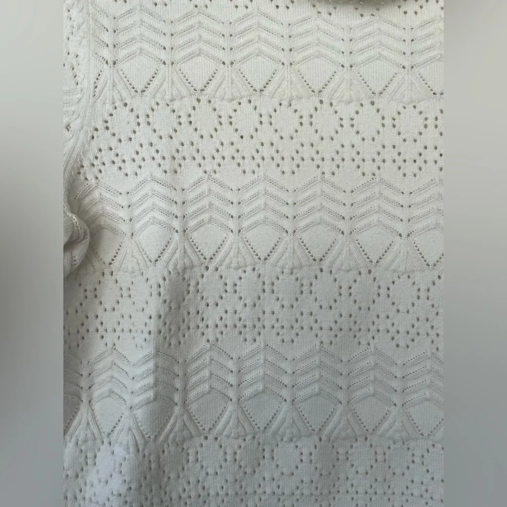 Tularosa Lana 100% nylon knit sweater, cream/white, ruffle neck, cropped; size S - Image 4