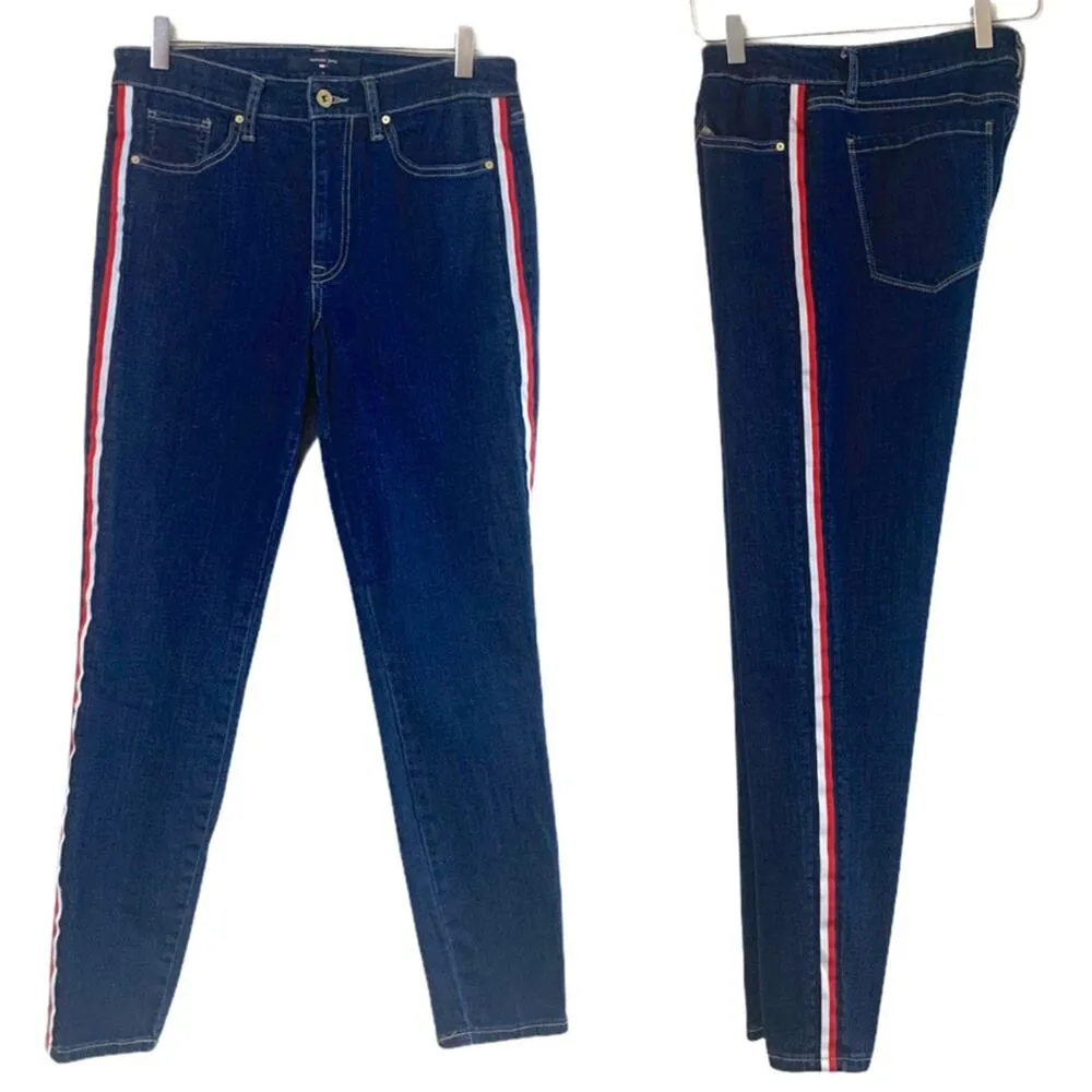 Tommy Hilfiger Tribeca Skinny 9" Mid Rise Red White Side Stripe Women's Jeans 8 - Image 2