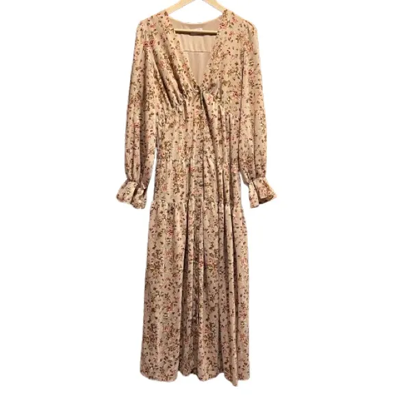 Pink Lilly Neutral Pink Floral Long Sleeve Button Down Maxi Dress Womens Size M - Image 2