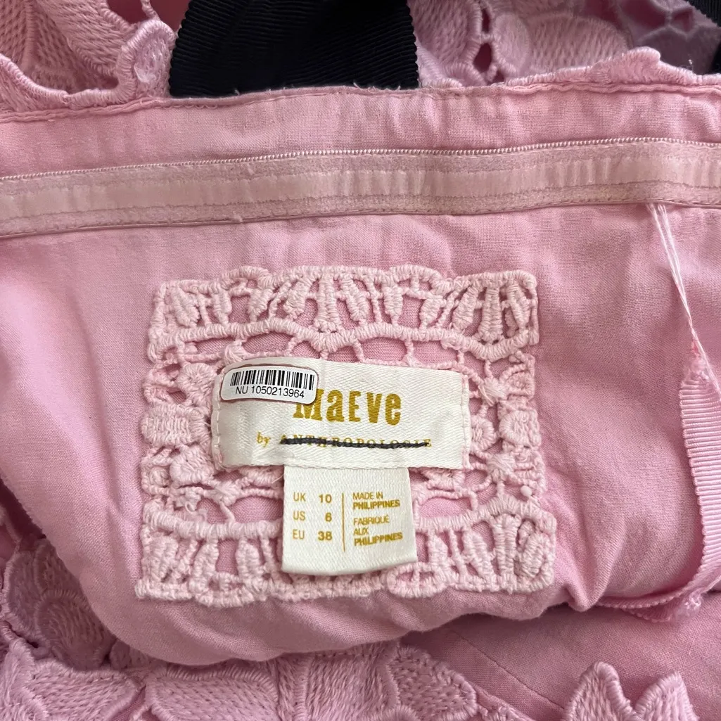 Anthropologie Maeve Women’s One Shoulder Tie Pink Lace Strapless Midi Dress Sz 6 - Image 5