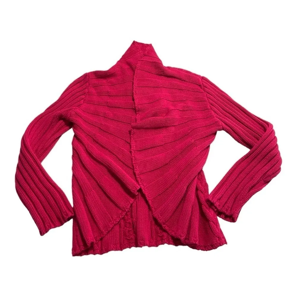 Additions By Chico's  Open Front Cable Knit  Cardigan Sweater Cotton Fuschia, Lg - Image 5