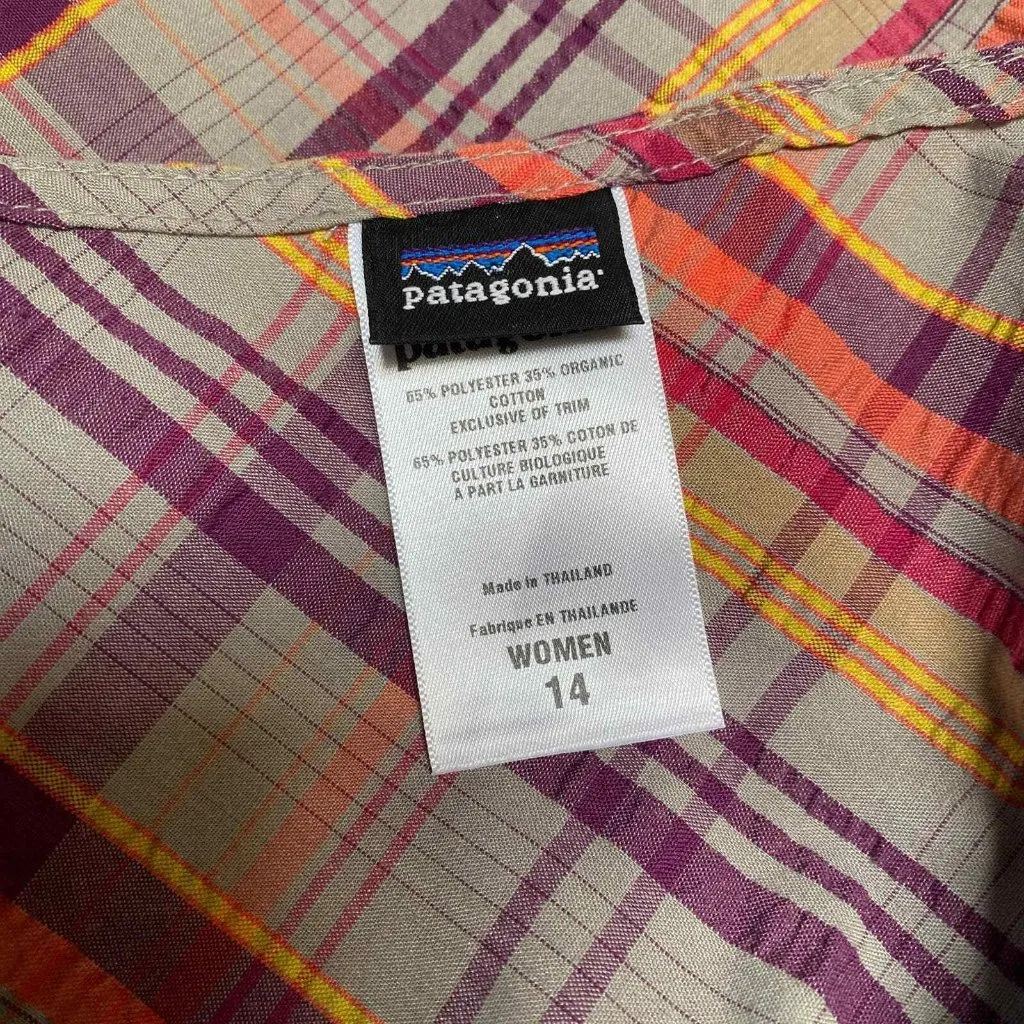 Patagonia Sun Dress‎ Womens 14 Purple Plaid Polyester Organic Cotton Tie back - Image 7