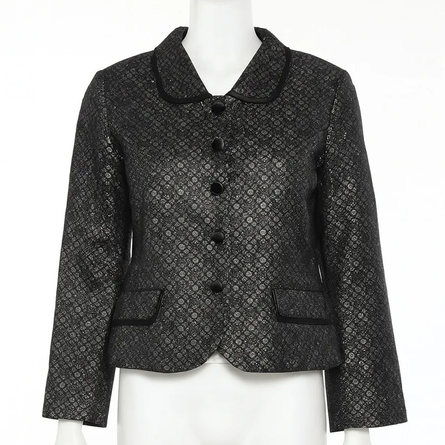 Leslie Fay Blazer Womens 16 Black Metallic Jacquard Vintage 80s 90s Evening - Image 1