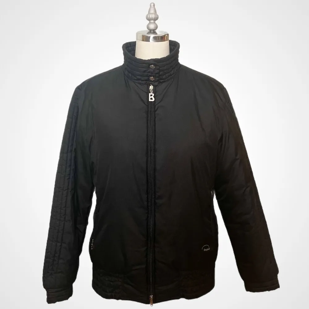 Bogner Black Vintage Ski Bomber Coat Winter Jacket Zip Snap 8 Medium - Image 12