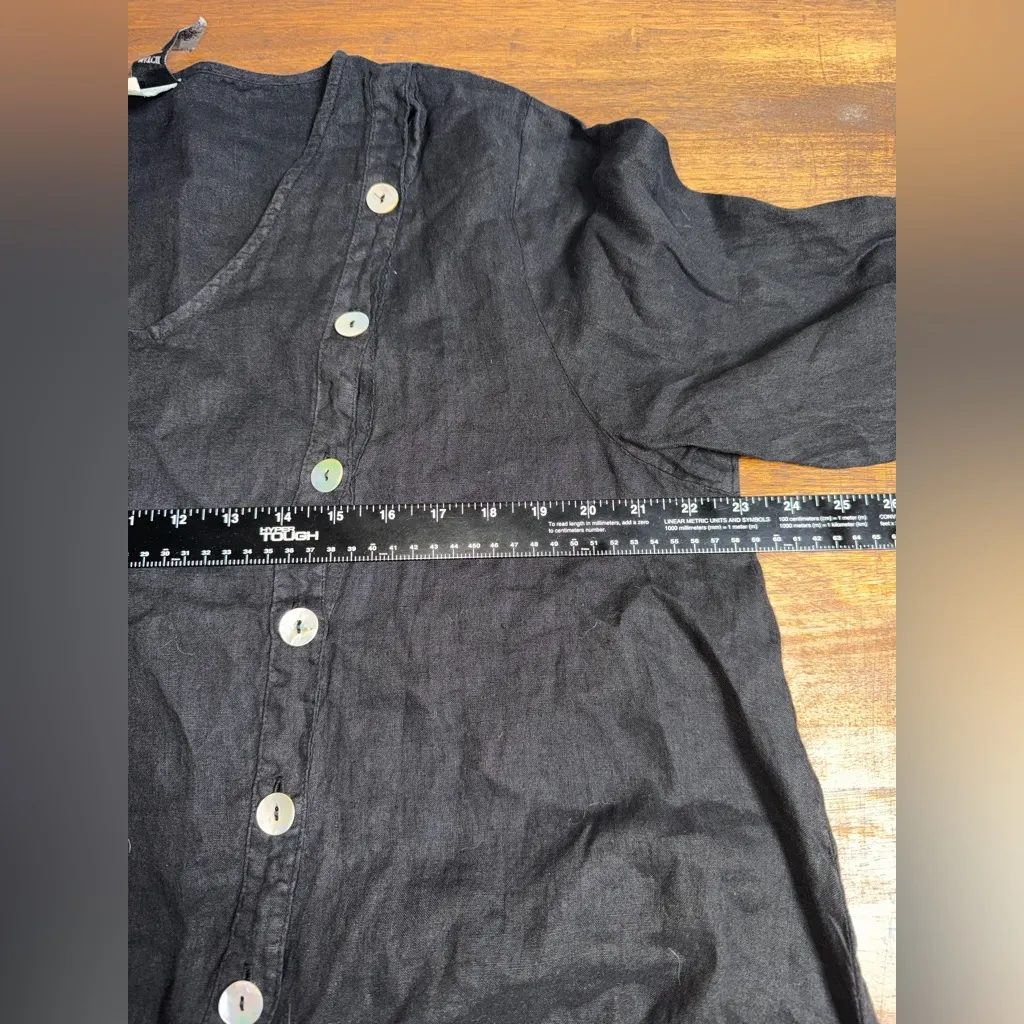 Match Point Linen Button Front Asymmetric Hem Tunic Top Black Size L - Image 5