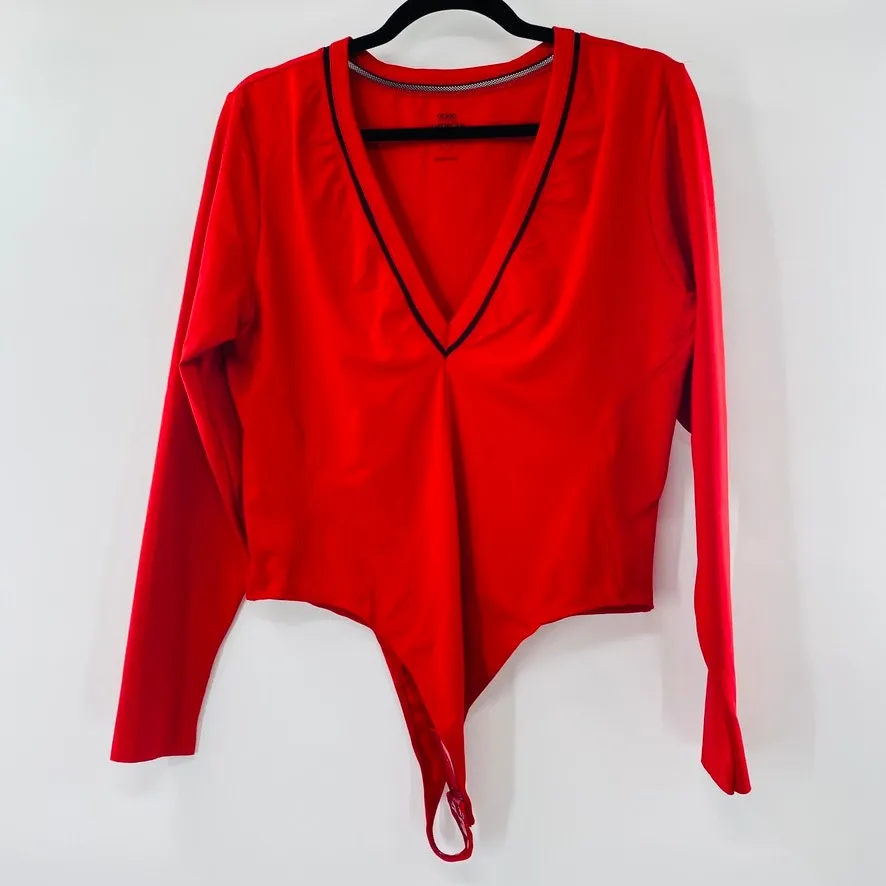 NEW Good American Low Down Bodysuit Red Black Net Accent Sz 5 US XXL Minimalist - Image 4