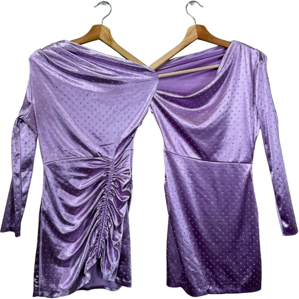 Maje Satiny Asymmetric Mini Dress Women's M Crystal Embellished One Shoulder NWT - Image 5