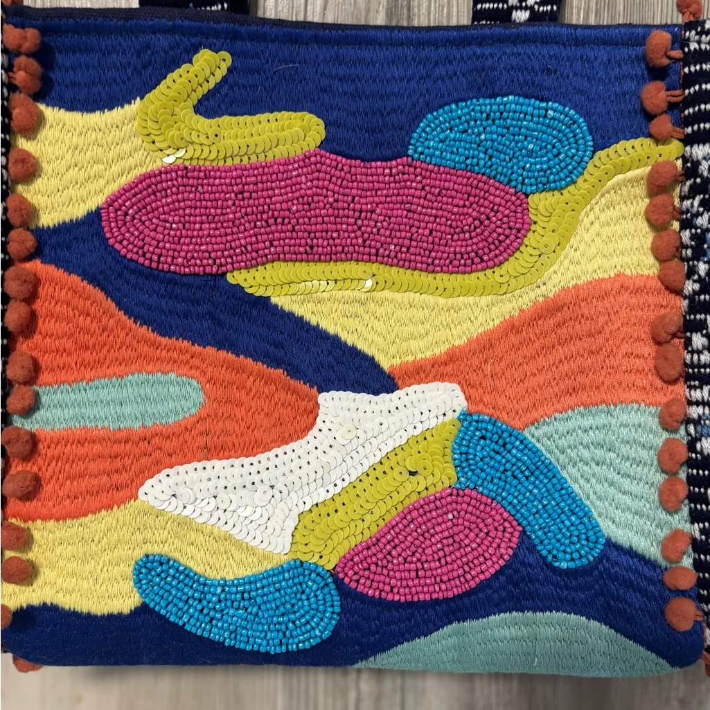 America & Beyond Beaded Multicolor Tote Bag NWT (Missing Strap) Blue - Image 7